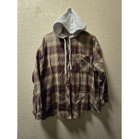 Maurices Plaid Hooded Overpiece Olive Green Size 1X - Picture 1 of 5